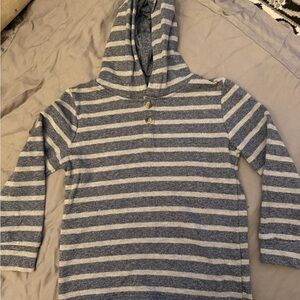 Striped Gray/Blue and White Hooded Sweater